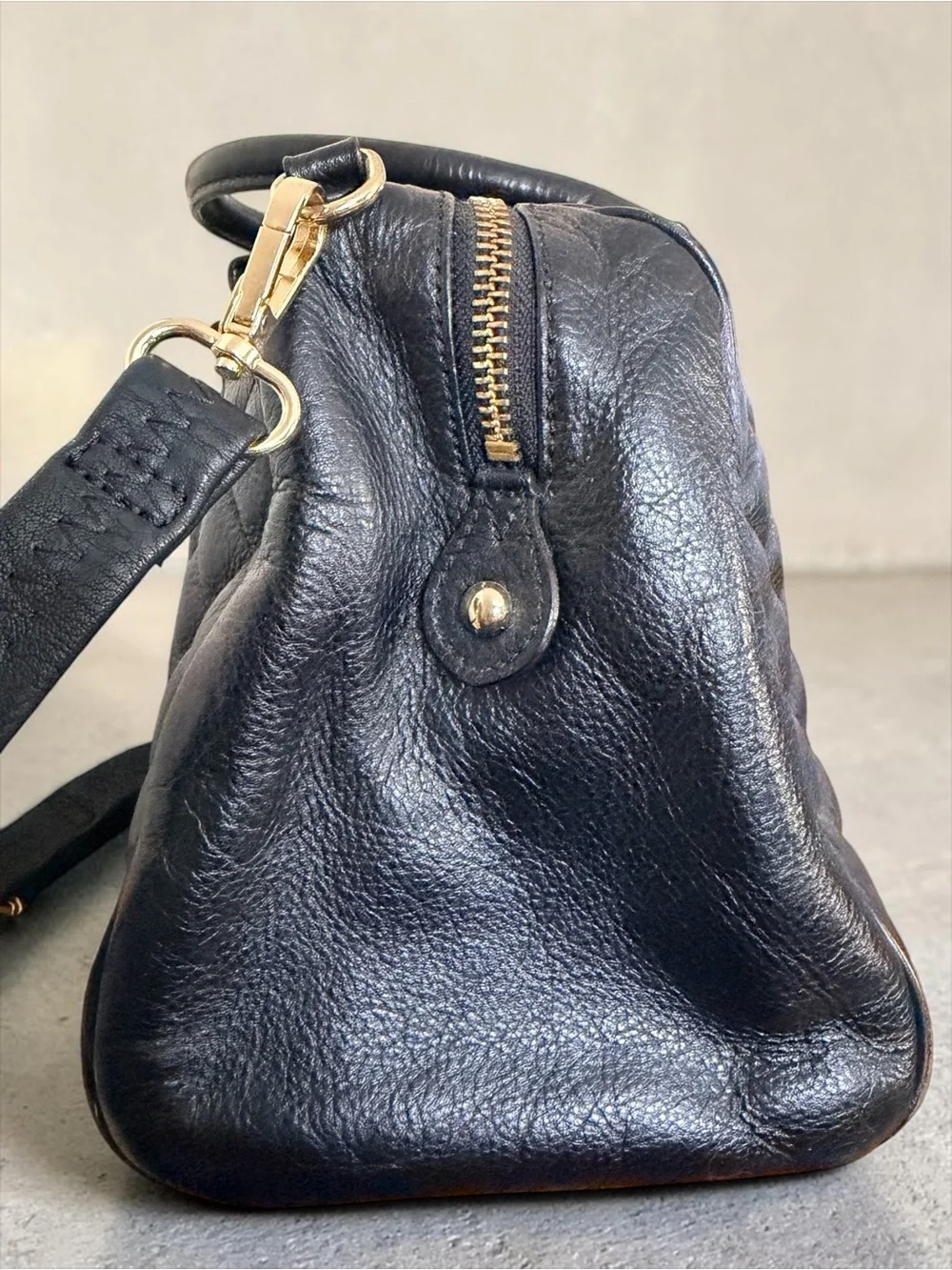 Rebecca Minkoff Quilted Leather Satchel Crossbody Black Gold Hardware Handle Bag